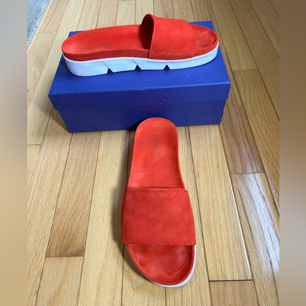 Stuart Weitzman Orange Suede Sport Slides - image 2